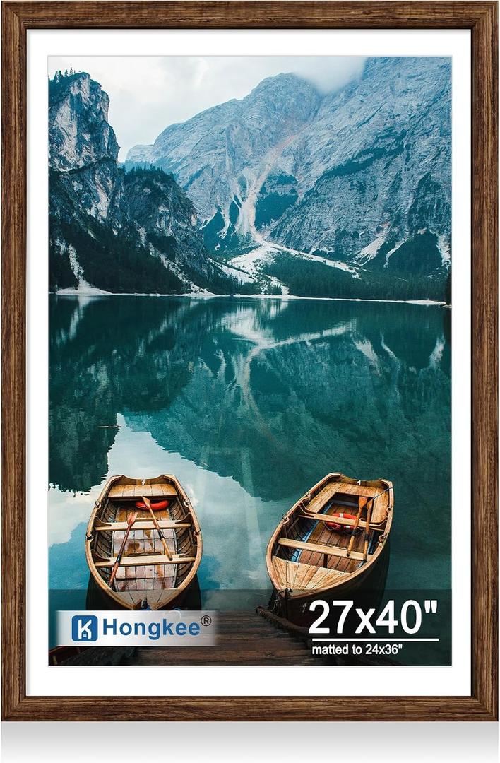 Hongkee 27x40 inch Poster Frame, Rustic Brown Wood Style, Wall Mounting