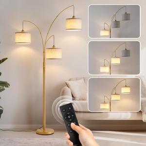 Dimmable Floor Lamp with Remote, Beige Shade Gold Pole
2400LM Super Bright, Independently Controlled 9W LED Energy-Saving Light Bulb, 80" Tall Lamps for Living Room