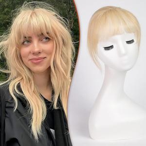 HAIRCUBE Bangs Hair Clip in Bangs 100% Real Human Hair Bangs Clip in Hair Extensions Fake Bangs 360 Clip on Bangs Air Bangs Hairpieces for woman with Temples 3 Secure Clips in Full Fringe M18/613#