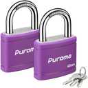 Puroma 2 Pack Keyed Padlock with 3 Keys Alike, 7/8 Inch Locker Lock 40mm Heavy-Duty Locks for Gate Fence Hasp Cabinet Toolbox School Gym Locker (Purple)