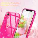 2 x Qviskteme for iPhone XR Case,with [1 x Tempered Glass Screen Protector] [Clear Glitter] Cute Bling Sparkly Phone Case Shockproof Protective Slim Soft Silicone Cover for Women Girls,6.1-Inch(Hot Pink)