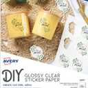 Avery Printable Sticker Paper, 8.5" x 11", Glossy Clear, Permanent Adhesive, Laser/Inkjet Compatible, 7 Full-Size Label Sheets, Great for Product Branding, Cute Stickers, Custom Signs, and More (4397)
