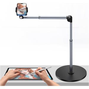 yAyusi Heavy Duty Aluminum Overhead Tripod for iPhone, 12 in Long Phone Mount for Desk, Flexible Articulating Arm Overhead Phone Mount for Live Streaming, Meeting, Cooking (Clip)