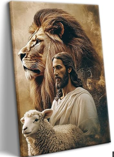 Jesus Lion And Lamb Art Wall Art Christian Decor Lion Of Judah Religious Inspirational Faith Lamb Of God Artwork Print, Unframed Paper Print