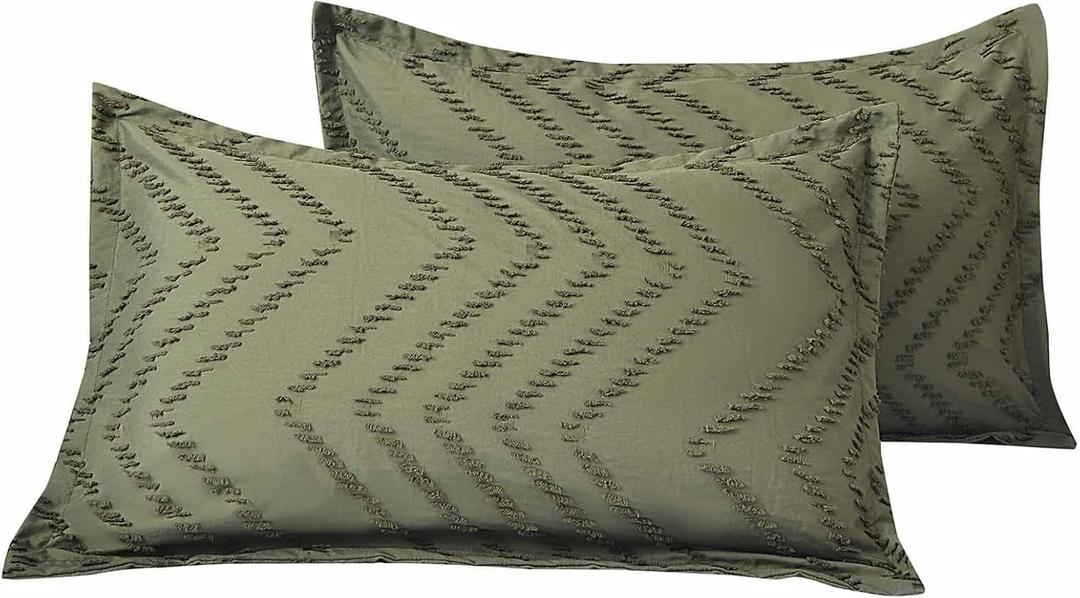 Nanko 2 Pack Standard Size Pillow Shams Set, Olive Green Boho Tufted Soft Microfiber PillowcasesModern Farmhouse Pillowshams for Men and Woman 20 x 26 Inch (Standard 20"x26", Dark Green Tufted)