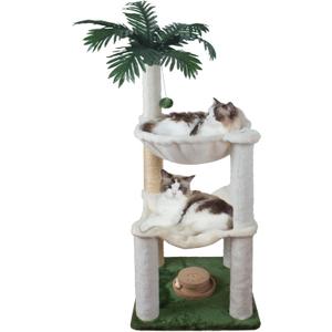 Fantasreen Cat Scratching Post 40 Inches Small Cat Tree Tower with Two Hammock, Double Hammock with Cat Toy Wooden Interactive, Cat Condo for Kitten and Adults Cat