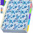 Hardcover Spiral Notebook 8.5" x 11" with Removable Dividers, 300 Pages 5 Subject College Ruled Notebook for Work with Tabs, A4 Spiral Journal for Women Men, School Students Note Taking, Blue Floral