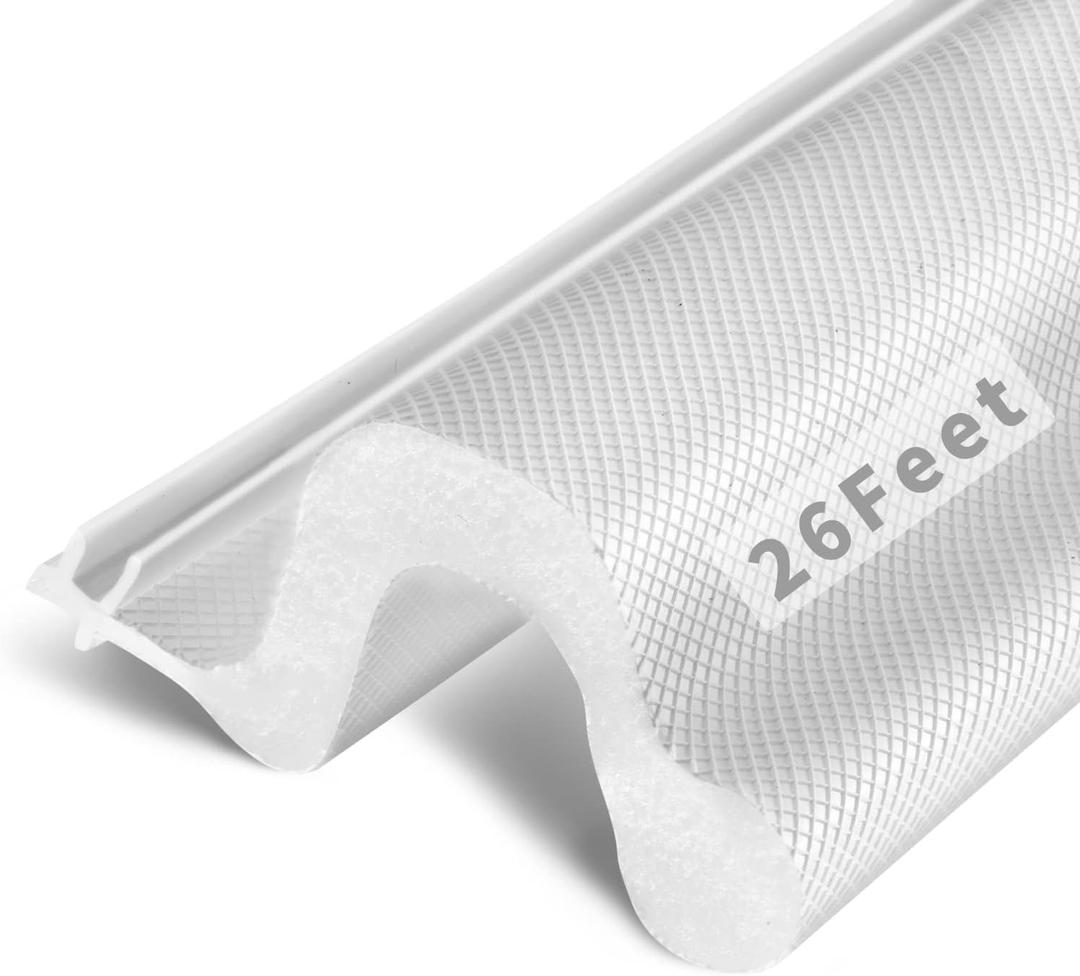 26 Feet Long Reach Weather Stripping Door Seal, Fingwerk V-Shaped Replacement Door Seal Strip Foam Kerf Weather Stripping for Doors Frame Door Insulation Strip, Easy Cut to Size(White)