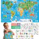 Floor Puzzles for Kids Ages 3-5 4-6 Educational 48 Piece Animals of The World with 2 Giant Coloring Posters Preschool Learning Toy Geography Continents Oceans Fun Gift Screen Free Family Playtime