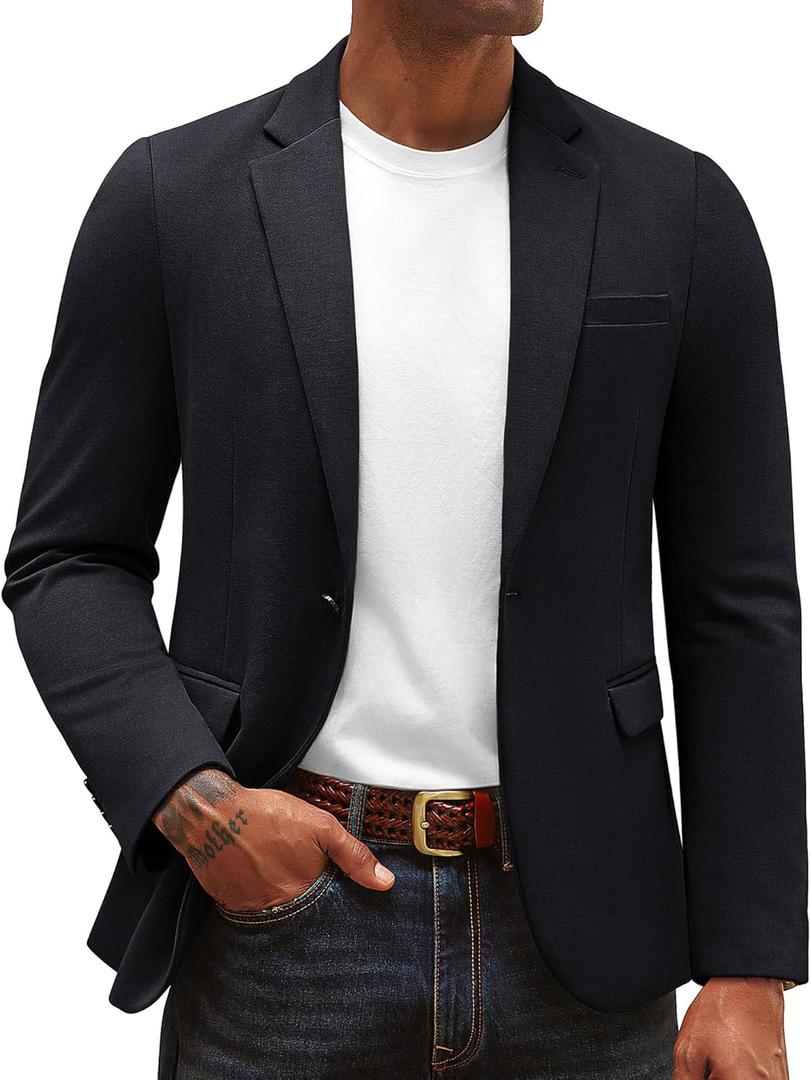 PJ PAUL JONES Men's Casual Knit Sport Coats One Button Slim Fit Blazer Notch Lapel Solid Suit Jacket with Pockets, XL