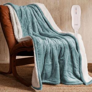 JET'S HOME Heated Blanket 50"x60" - ETL Certified Flannel Electric Blanket Machine Washable Heating Throw with 5 Heating Levels 3 Hours Auto-Off Warm Gift for Family (Blue)