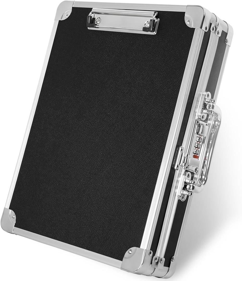 Aluminum Briefcase, Key Lock Clipboard Storage Box, Lockable Storage Case with Foot pad and Corner Protectors, 13x 10x 2.75 inch