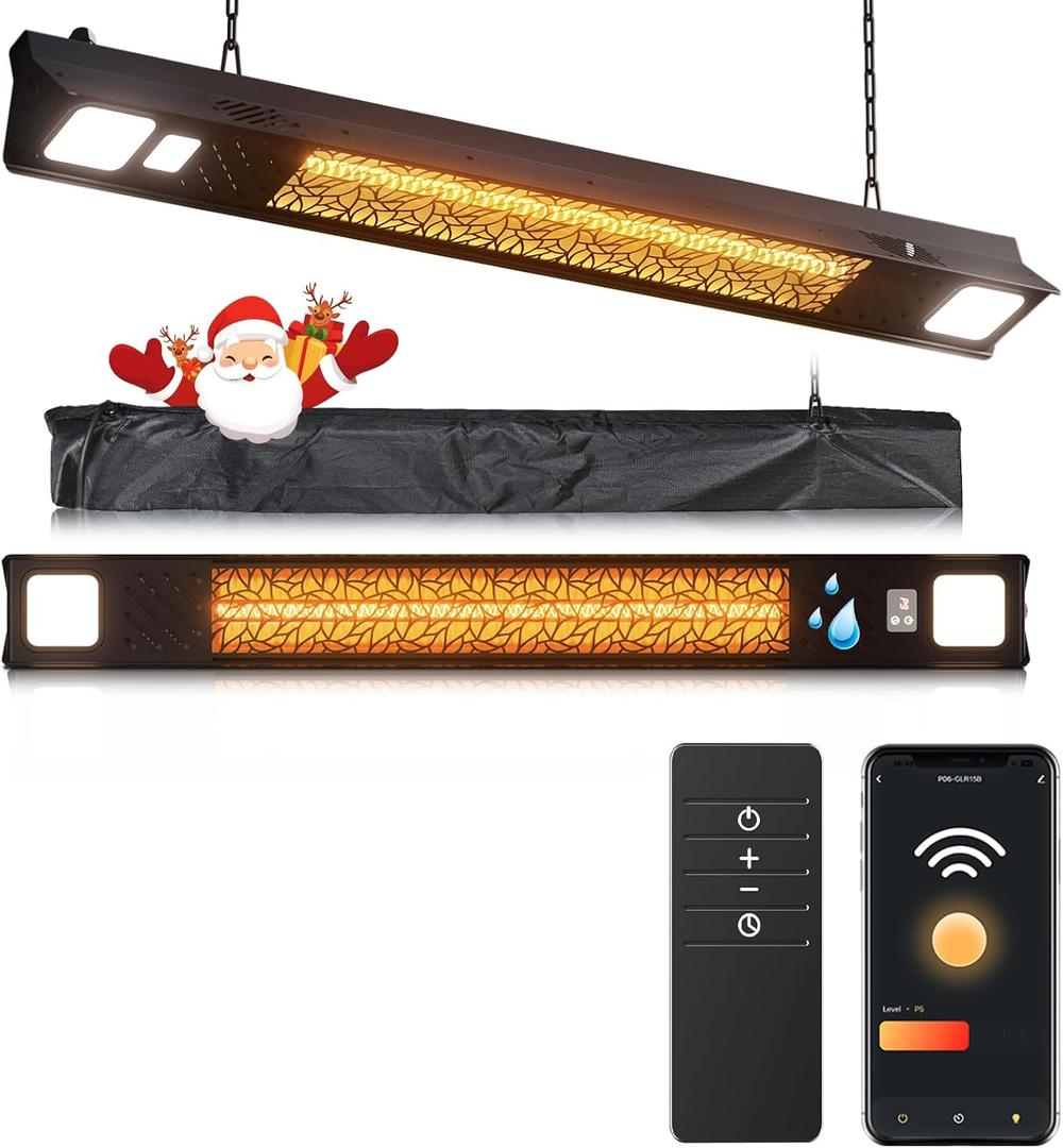 Wall-Mounted Electric Heater Hanging Patio with Light Ceiling Outdoor, 1500W Infrared 9 Heat Levels, 24H Timers, 1s Heating Carbon Fiber Tube Wall Heater for Backyard, Garage Wall-Mounted Electric Heater Hanging Patio with Light Ceiling Outdoor, 1500W Infrared 9 Heat Levels, 24H Timers, 1s Heating Carbon Fiber Tube Wall Heater for Backyard, Garage