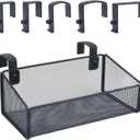 Hanging Floating Shelves - Metal Mesh Cubicle Storage Organizer with 5 Plastic Hangers (Black)