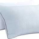 Serta White Goose Feather Pillow 100% Cotton Queen Size 2 Pack All Season Bed Pillows for Side/Back Sleepers, 28" L x 20" W