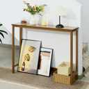 Bamboo Narrow Console Table, 39.4"(L) Wood Small Entryway Table, Accent Slim Hallway Tables, Thin Sofa Side Tables for Hallway, Living Room, Bedroom, Foyer, Walnut