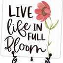 Spring Decor Sign, Live Life In Full Bloom Wooden Sign With Metal Stand, For Home Bedroom Office Desk Shelf Table Decor, Spring Gifts For Family Friend Coworker, A34