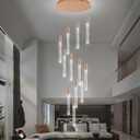 12-Lights High Ceiling Crystal Chandelier, Modern Large LED Raindrop Pendant Light Fixture 99" H Flush Mount Chandelier Gold for Foyer Staircase Villa Living Room