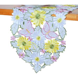 3 x AMARED Spring Table Runners Embroidered Cutwork Daisy Butterfly Runner for Kitchen Decoration 13 X 34 Inch