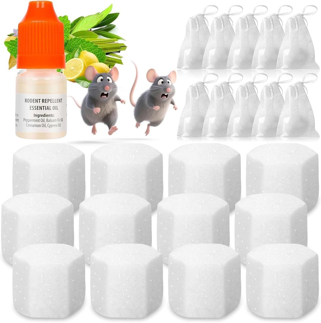 Mouse Snake Repellent Balls 12 Pack with Peppermint Oil  Indoor Outdoor Rodent Deterrent, Natural Mouse Repellent for Home, Car, Garage, RV, Basement, Garden