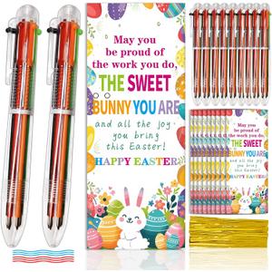 48 Pcs Easter Appreciation Gifts Bulk for Coworker Include 24 Pcs 6-in-1 Multicolor Ballpoint Pens 24 Pcs Greeting Cards with Ties Thank You Gifts for School Employee Office