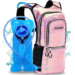 Sojourner Hydration Pack, Hydration Backpack - Water Backpack with 2l Hydration Bladder, Festival Essential - Rave Hydration Pack Hydropack Hydro for Hiking, Running, Biking, Festival Gear (Holographic - Pink)