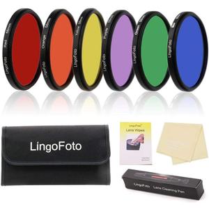 6pcs Round Full Color Lens Filter Set Red Orange Yellow Green Blue Purple+ 6 Pockets Filter Pouch+3 Lens Cleaning Tool (55mm)