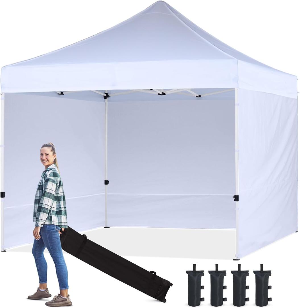 10x10 Pop Up Canopy Tent with Sidewalls for Outdoor Commercial Instant Sun Shelter, White