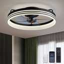 LUDOMIDE Ceiling Fan with Light, Flush Mounted Ceiling Fan with Lights, 6 Wind Speeds Smart Low Profile Fan for Bedroom, Kids Room and Living Room 20" (Black)