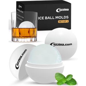 2 x Silicone Ice Molds Set of 2 - Circle Ice Cube Molds for Large Round Ice Balls - Ideal Sphere Shaped Big Ice Balls for Whiskey, Bourbon, Scotch, and Other Drinks - Includes Extra Cocktail Recipes