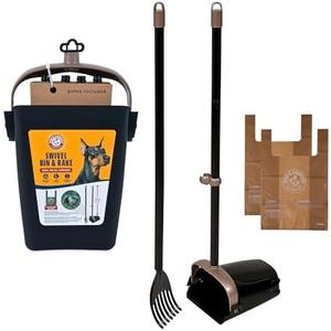 Arm & Hammer Dog Pooper Scooper Swivel Bin & Rake, Poop Scoop for Dogs, Black