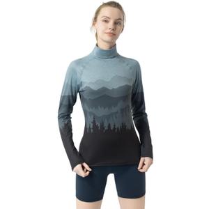 Leapstride Women's Slim Fit Turtleneck Performance Base Layer Long Sleeve Top with Placement Printed Mountain & Forest Design, Moisture - Wicking Super Soft CloudTouch Fabric, XL