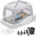 QPAU Inflatable Toddler Travel Bed with Tent, Portable Kids Air Mattress with Safety Sides, Ideal for Home, Grandma's, Camping, Traveling -Includes Fast Electric Pump (Grey)