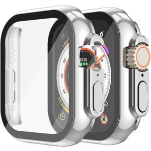 Misxi 2 Pack Hard PC Case with Tempered Glass Screen Protector Compatible with 49mm Apple Watch Ultra 3 (2025) / Ultra 2 / Ultra, Scratch Resistant Full Coverage Cover for iWatch, 1 Silver + 1 Transparent