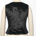 Vintage Velvet Vest for Women V-Neck Cropped Sleeveless Dressy Waistcoat Casual Tops (Black)