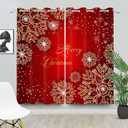 42x84 Inches Merry Christmas Window Curtains Winter Festival Golden Snowflake New Year Xmas Red Window Drapes Darkening Thermal Insulated Curtains for Living Room Decor 2 Panels