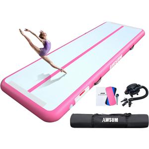 AWSUM Inflatable Air Gymnastics Mat 10ft/13ft/16ft/20ft/23ft Training mat 4/8 inches Thick tumbling mat with Electric Pump for Home/Gym/Outdoor (6.6ft*3.3ft*4in(2*1*0.1M), Pink/Pink)