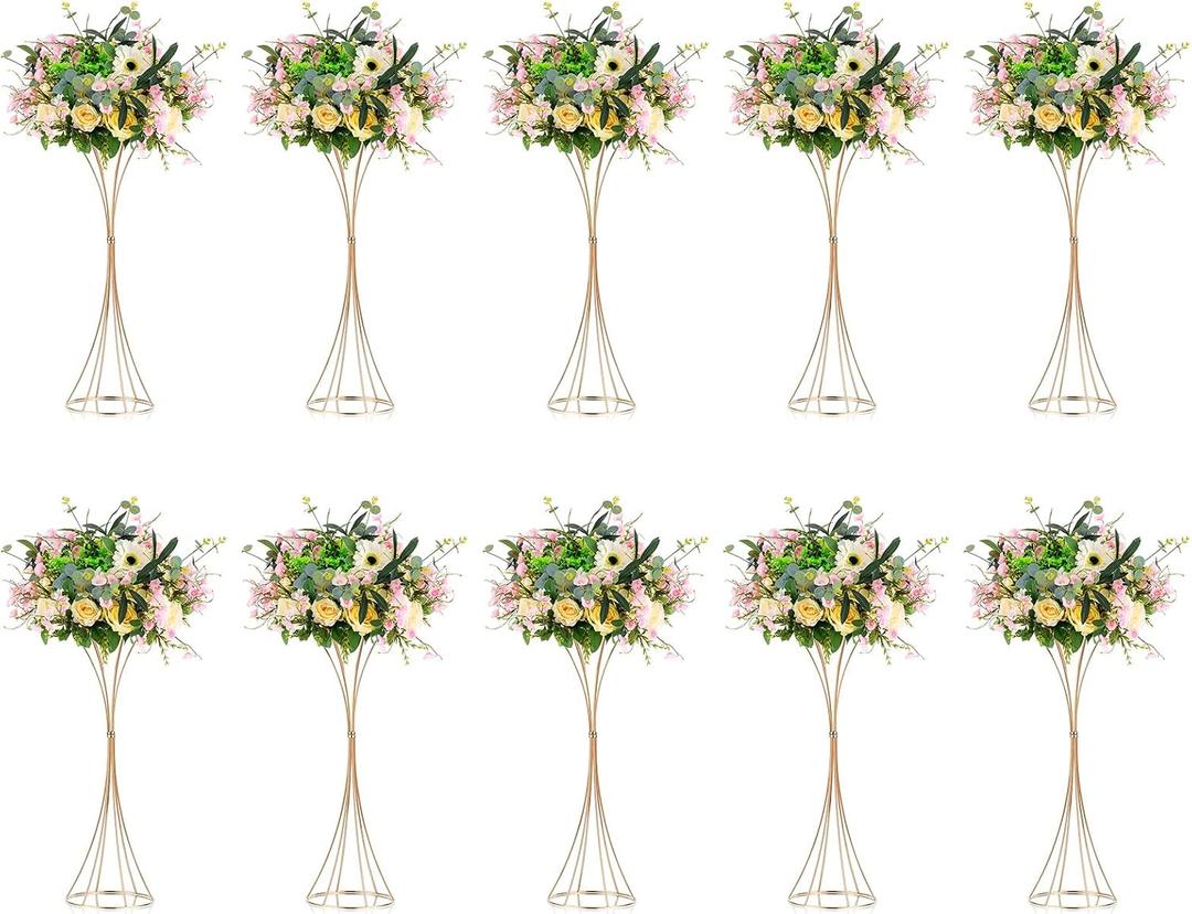 NUPTIO 10 Pcs Gold Trumpet Vase 26in Tall Metal Vase, Wedding Centerpieces for Tables, Artificial Arrangement Flower Stand for Anniversary Party Birthday Event Aisle Home Reception Decor