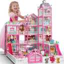 Villa Toys for Girls, 5 Stories 16 Rooms Villa Playset with Dolls, Lights, Furniture, Slide Accessories, DIY Pretend Toddlers House kit for 3 4 5 6 7 8 9 10 Year Old Kids (Pink), 30.7 X 26 X 23.8 Inches