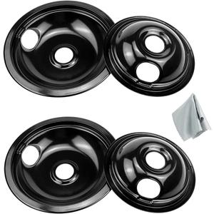 Black Stove Drip Pans Set of 4 Fit for Ken-more, Fri-gidaire Stove, Porcelain Drip Pans Replace 5304430149, 5304430150, 318067041, 318067051 by Fetechmate - Include 2 6-In and 2 8-In Burner Drip Pan