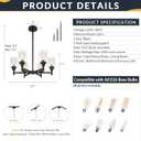 Black Chandelier, 6 Light Farmhouse Chandeliers for Dining Room Light Fixtures Over Table, Industrial Hanging Lighting with Clear Glass Shade for Living Room Kitchen Island Bathroom Entryway Bedroom