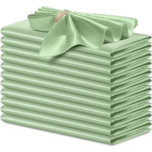 P Pothuiny 12 Pcs Silky Sage Green Satin Napkins 17 x 17 Inches, Square Smooth Wedding Dinner Napkins Satin Cloth Napkins Table Napkins for Banquet Party Restaurant Decor, Thanksgiving, Christmas
