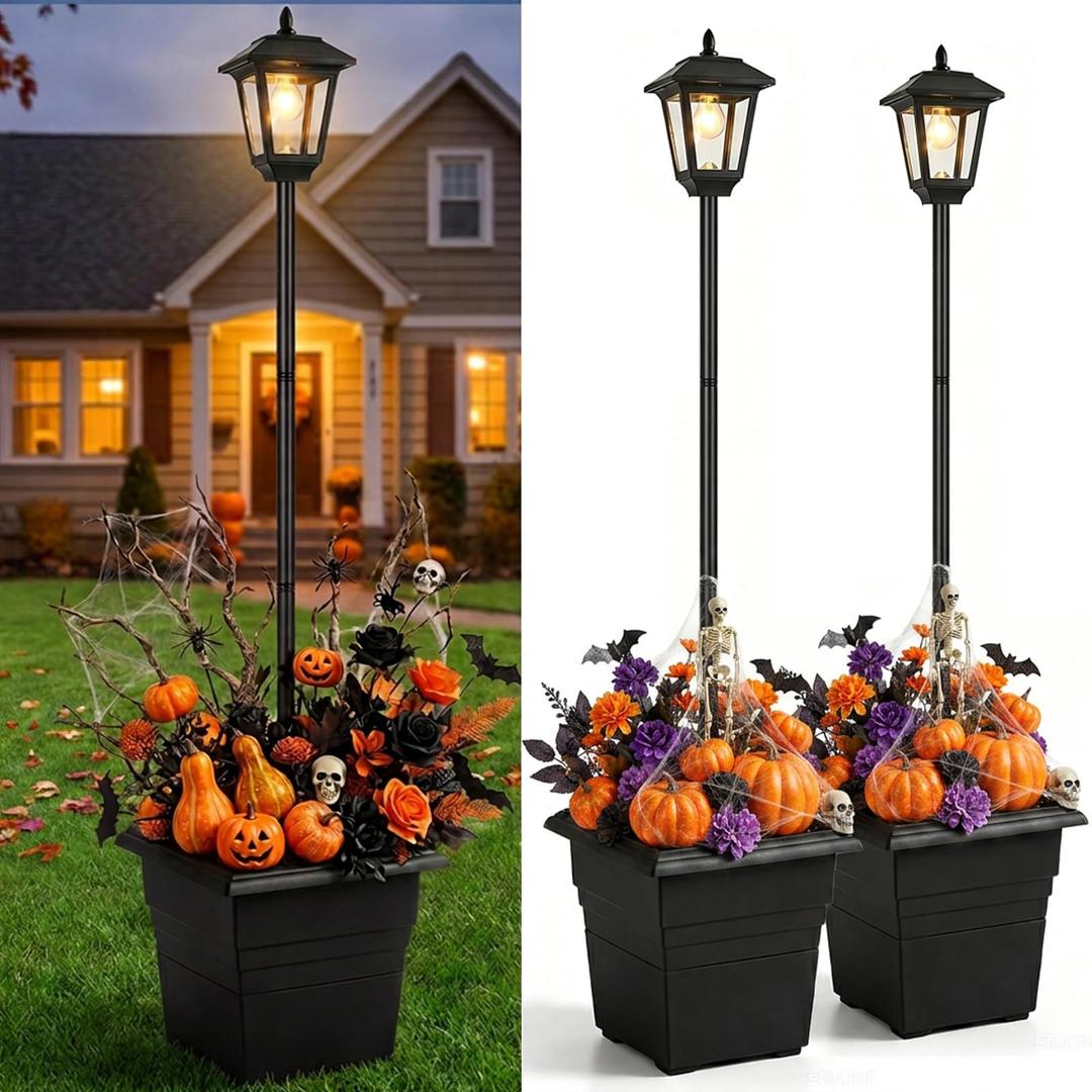 PASAMIC 2 Pack 72" Solar Lamp Post with Planter, 4 Gallon Large Planter Base for Added Stability, Decorative Dusk to Dawn Solar Lamp Post for Driveway Entrance, Front Yard, Walkway, Patio & Garden