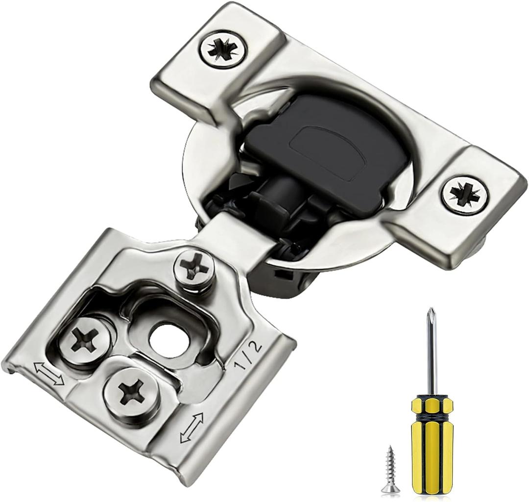 Ravinte 50 Pack 25 Pair 1/2 inch Overlay Soft Close Kitchen Cabinet Hinges Stainless Steel Adjustable Kitchen Hinges Satin Nickel Cabinet Hardware