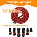 16FT Shop Vac Hose, Dust Collection Hose Kit for Home&Shop Vacuums System with 6 Adapters for Woodworking Power Tool & Sander, Compatible with festool/dewalt/bosch/ryobi/makita, etc Most Multi-Brands
