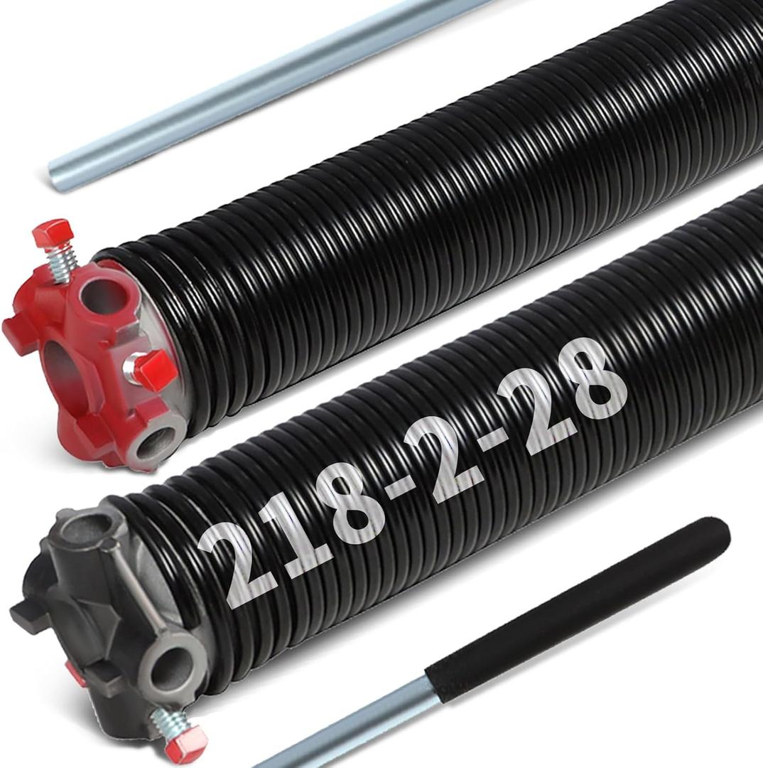 1 Pair Garage Door Torsion Springs 2", Minimum 16000 Cycles, with 2 Non-Slip Winding Bars (0.218X2"X28")