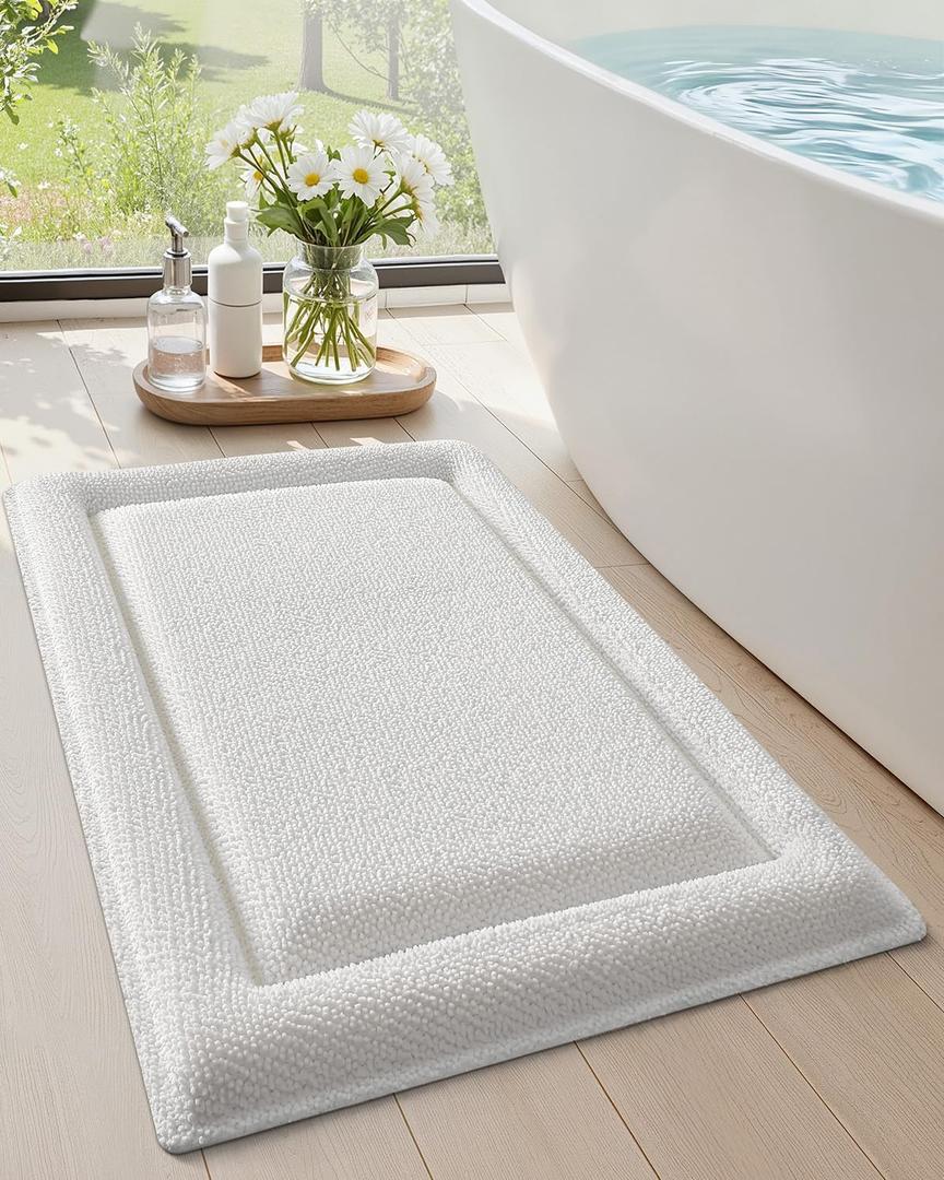 Color&Geometry 36x24 Memory Foam Bath Mat, Ivory Bathroom Rugs Soft Absorbent Chenille Bath Rug, Non Slip Bath Mats for Bathroom, Thick Shower Mats, Ivory