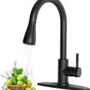 Black Kitchen Faucet, Single Handle Matte Black Kitchen Faucets with Pull Down Sprayer, Stainless Steel Suitable for 1 or 3 Hole Sinks for Farmhouse, RV, Laundry, Bar, HT-KYT010B-D, HT-KYT010B-D-new