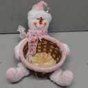 Christmas Candy Cookies Storage Basket Snack Chocolate Woven Holder Basket Xmas Candy Dish Dessert Bowl for Winter Holiday Party Decoration (Pink Snowman)