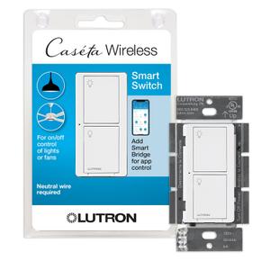 Lutron Caseta Original Smart Switch (Lutron Smart Hub Required), for LED Lights and Fans, 6 Amp, Single-Pole/3-Way, Neutral Required, PD-6ANS-WH, White (1 Pack)